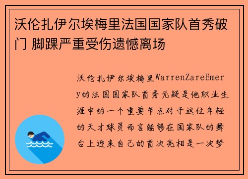 沃伦扎伊尔埃梅里法国国家队首秀破门 脚踝严重受伤遗憾离场